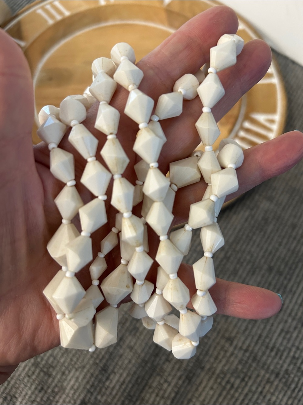 White Geometric Beaded Necklace - Women's Jewelry vintage 24”